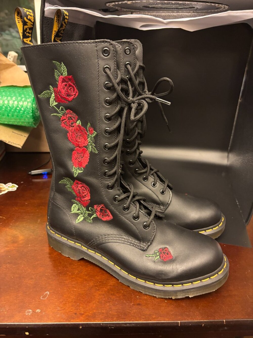 Dr. Martens 1914 Vonda Leather Mid-Calf Black 14 Eye Combat Boots Sz 11